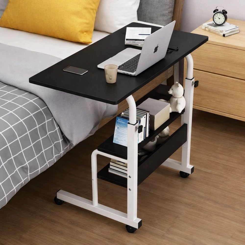 Height Adjustable Table With Shelf (White Frame)